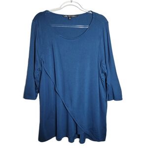 Lee Riders Shape Illusions Womens 1X Teal Blue Asymmetric Faux Wrap Knit Top